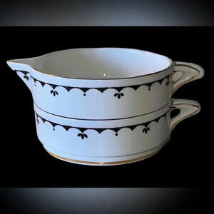 Vintage Very Small Creamer and Sugar Bowl 2 PC Set Black, White and Gold